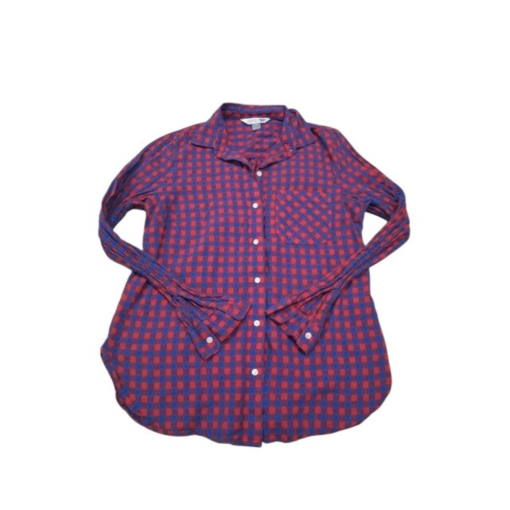 Old Navy Classic Shirt Womens Medium Red Blue Plaid Button Down Long Sleeve M